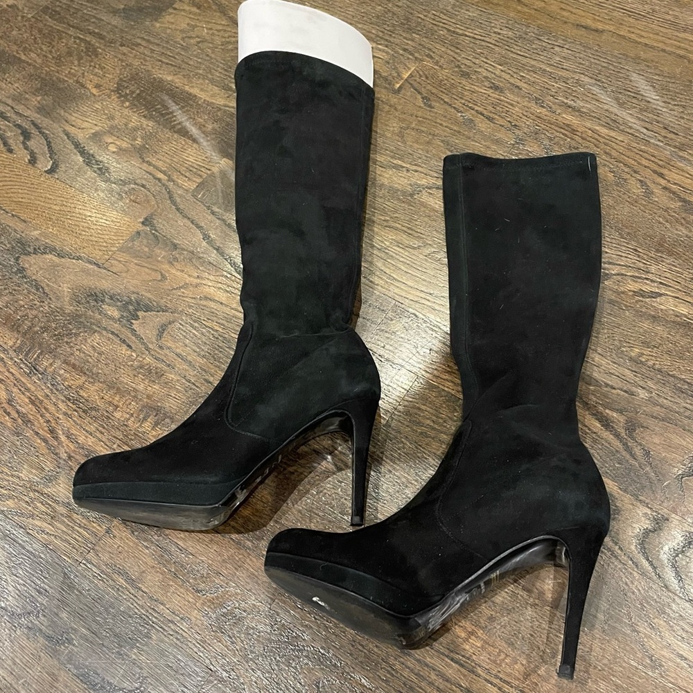 Sz 38.5 (US 8) LK Bennett Belle suede pull-on black Knee-High Boots